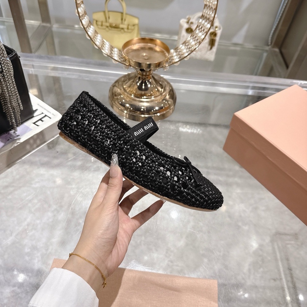 Miu Miu Black Woven Mary Jane Ballet Flats - Picture 5 of 6